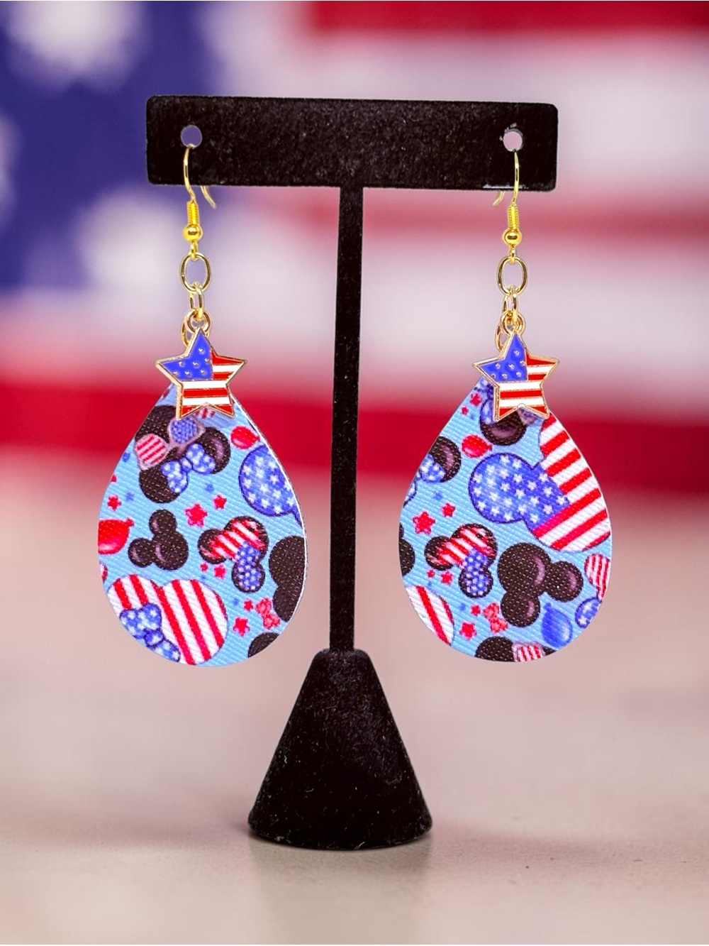 Fourth of July Mouse Theme Faux Leather Earrings